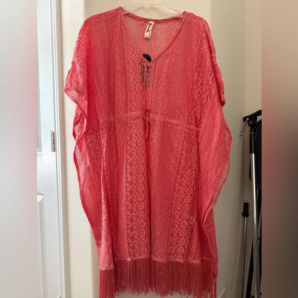 Shoreline Vibrant Coral Lace Cover-Up